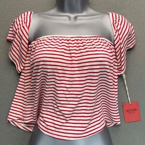 Mossimo Off The Shoulder Top Womens XS Red White Striped NWT Crop Summer Flutter